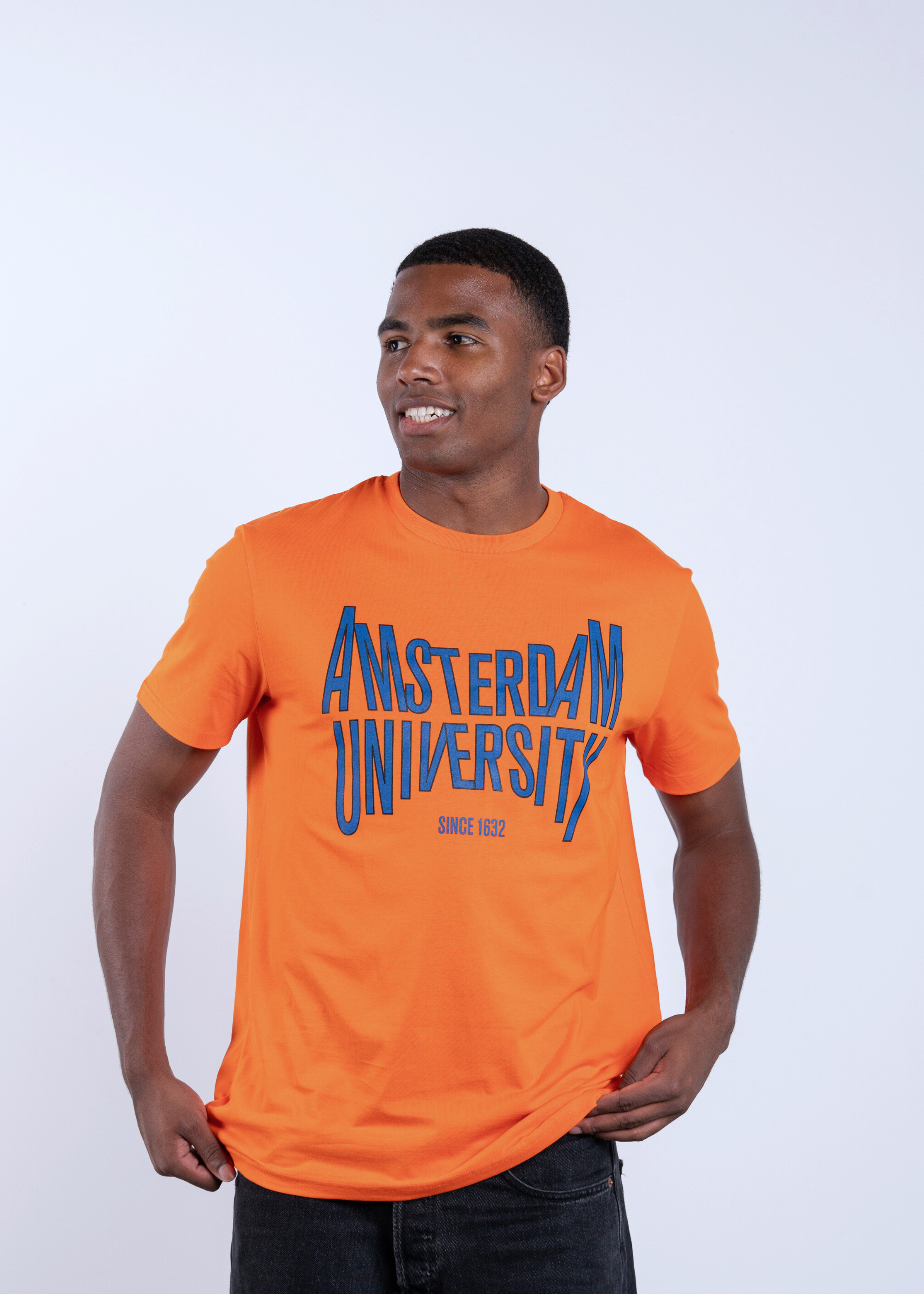 Unisex short sleeve T-shirt with the unique Amsterdam University logo in multiple colors
