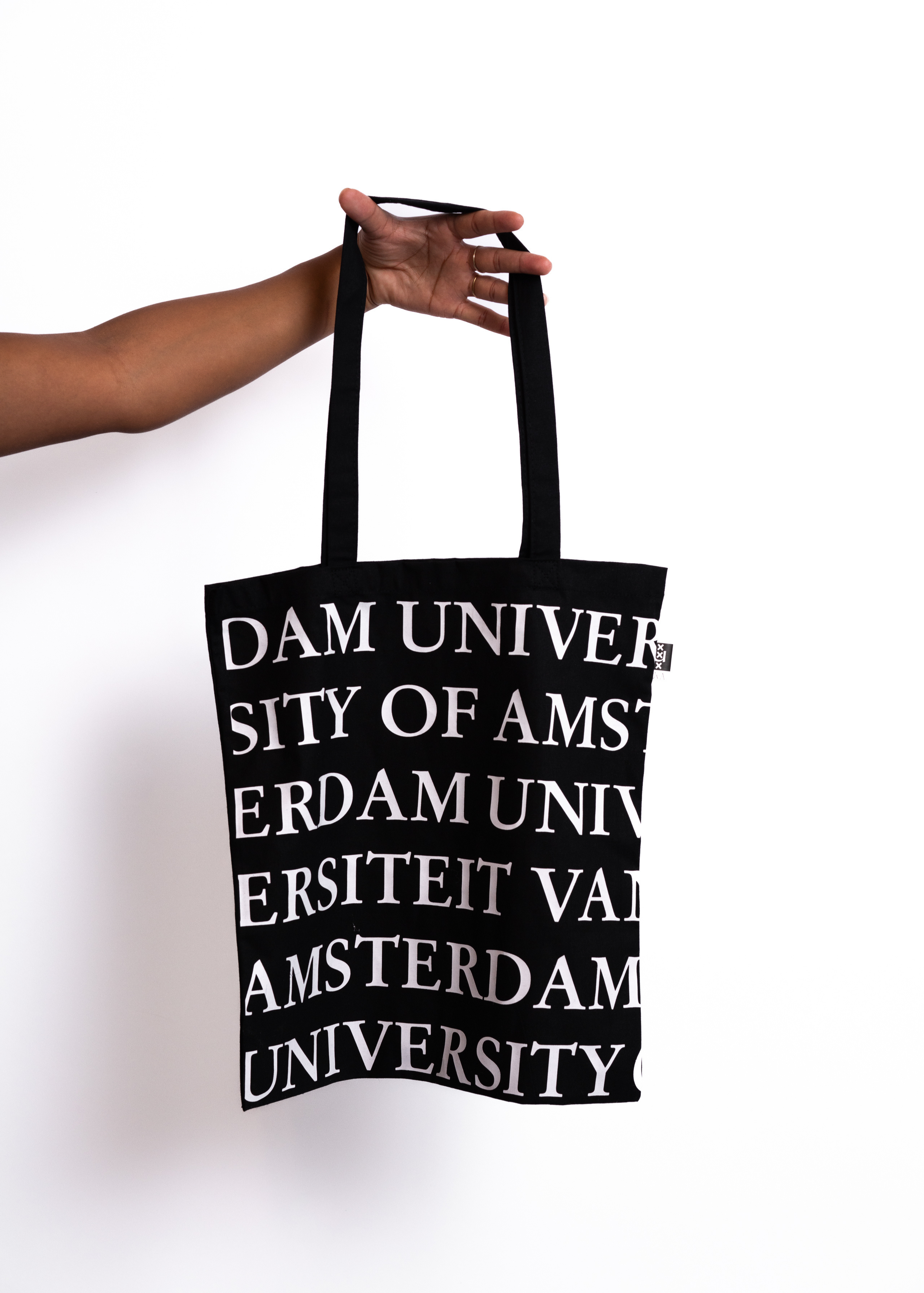 Linnen Universiteit van Amsterdam tote bag zwart-wit