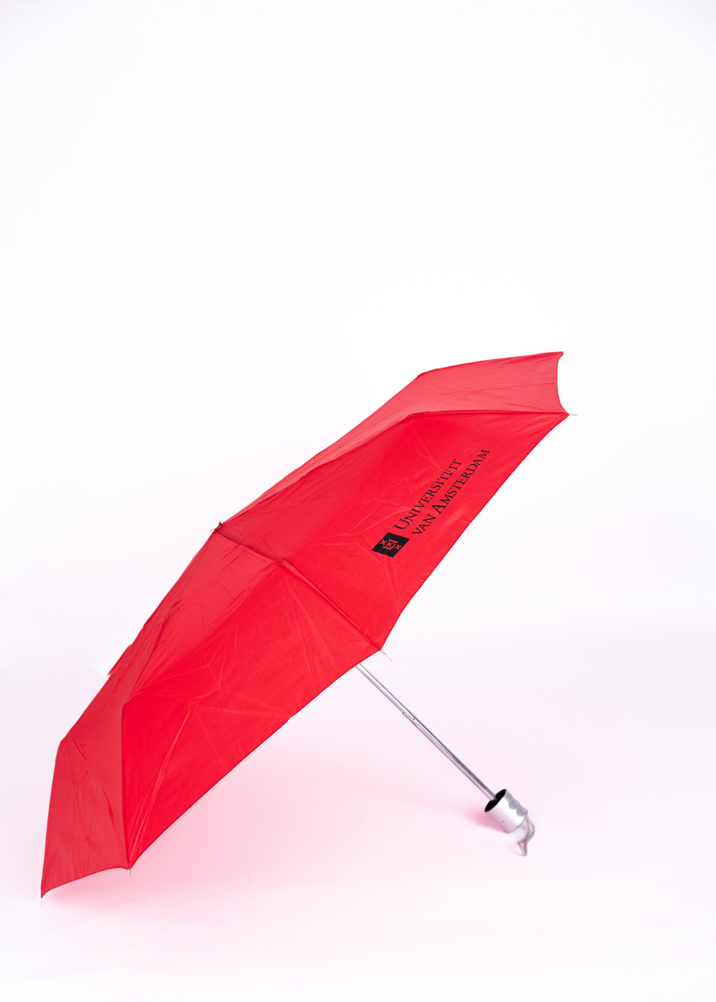 Paraplu rood en zwart  met het Universiteit van Amsterdam logo